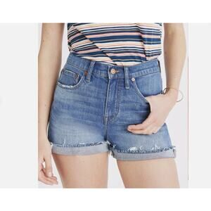Madewell Size 28 High Waist Boyfriend Cutoff Denim Shorts Gravel Medium Size 28